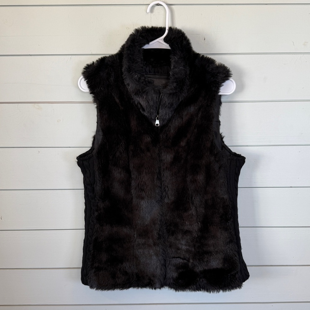Cavalini black faux fur vest full zip women's size large - Picture 1 of 5